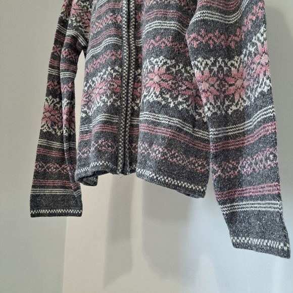 Sears | vintage Pink, grey & white with front sequins zip up sweater - Picture 3 of 10